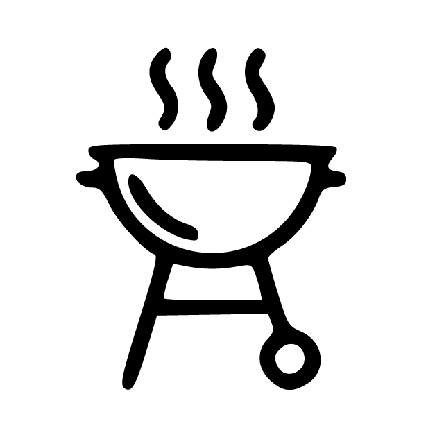 A simple black line drawing of a kettle-style grill with three wavy steam lines above, shown on a plain white background.