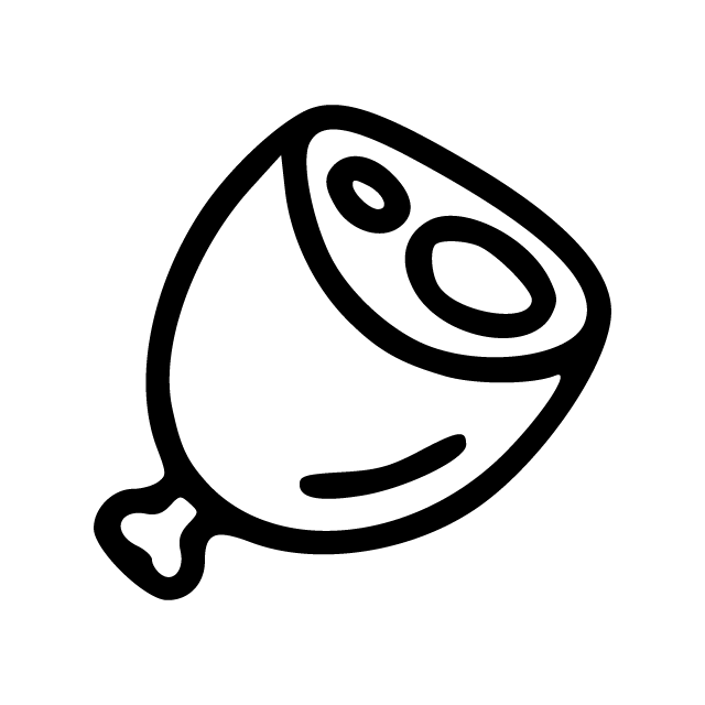 A simple black line drawing of a sliced round meat piece, likely a patty or steak, on a plain white background.