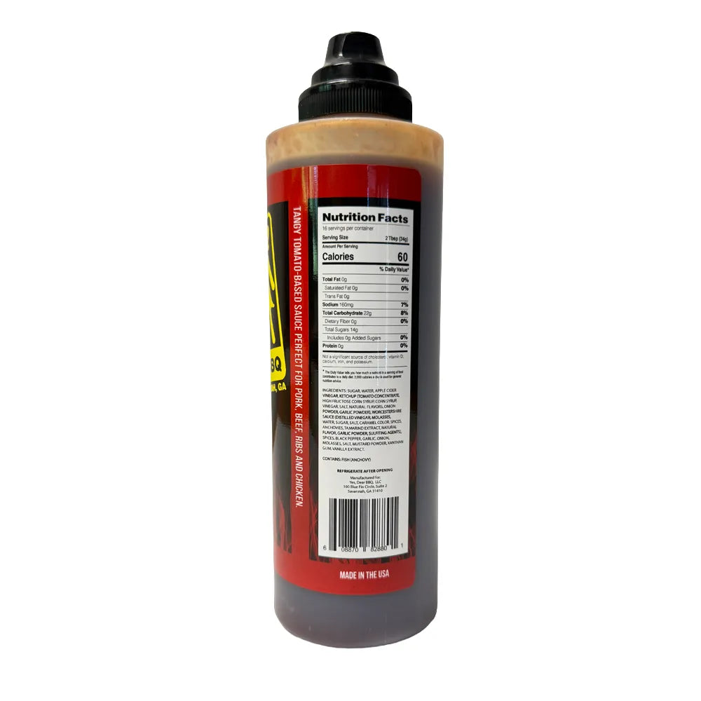 nutrition panel of red sauce on side of bottle