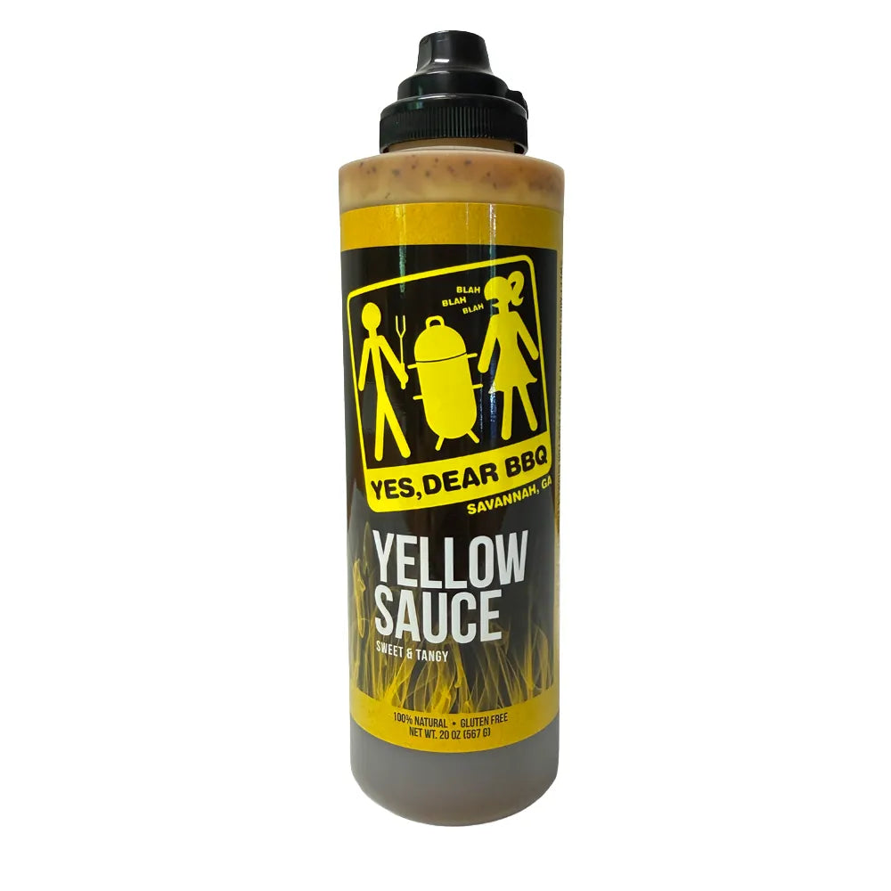 front view of yellow sauce on white background